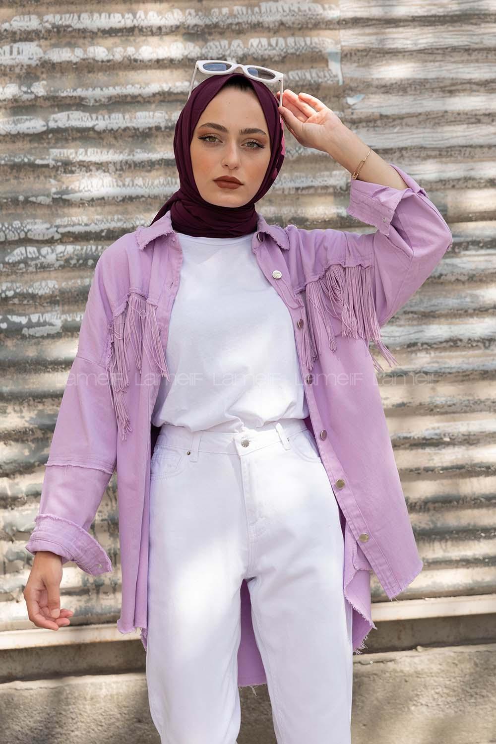 Modalamelif Önü Düğmeli Püsküllü Ceket Lila