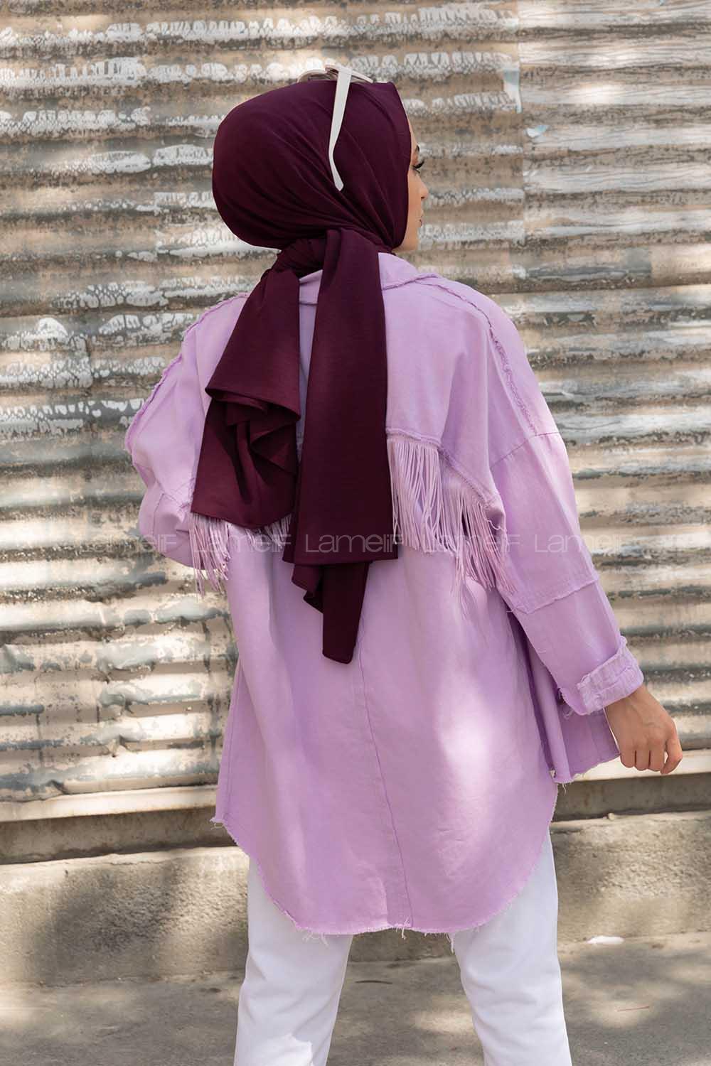 Modalamelif Önü Düğmeli Püsküllü Ceket Lila