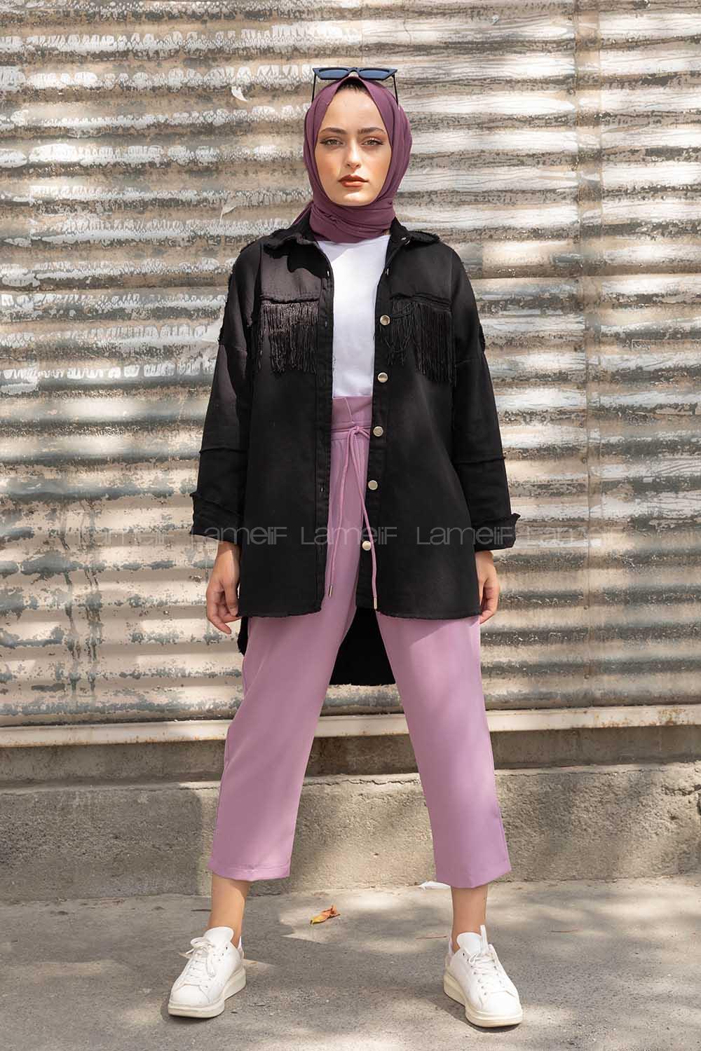 Modalamelif Önü Düğmeli Püsküllü Ceket Siyah