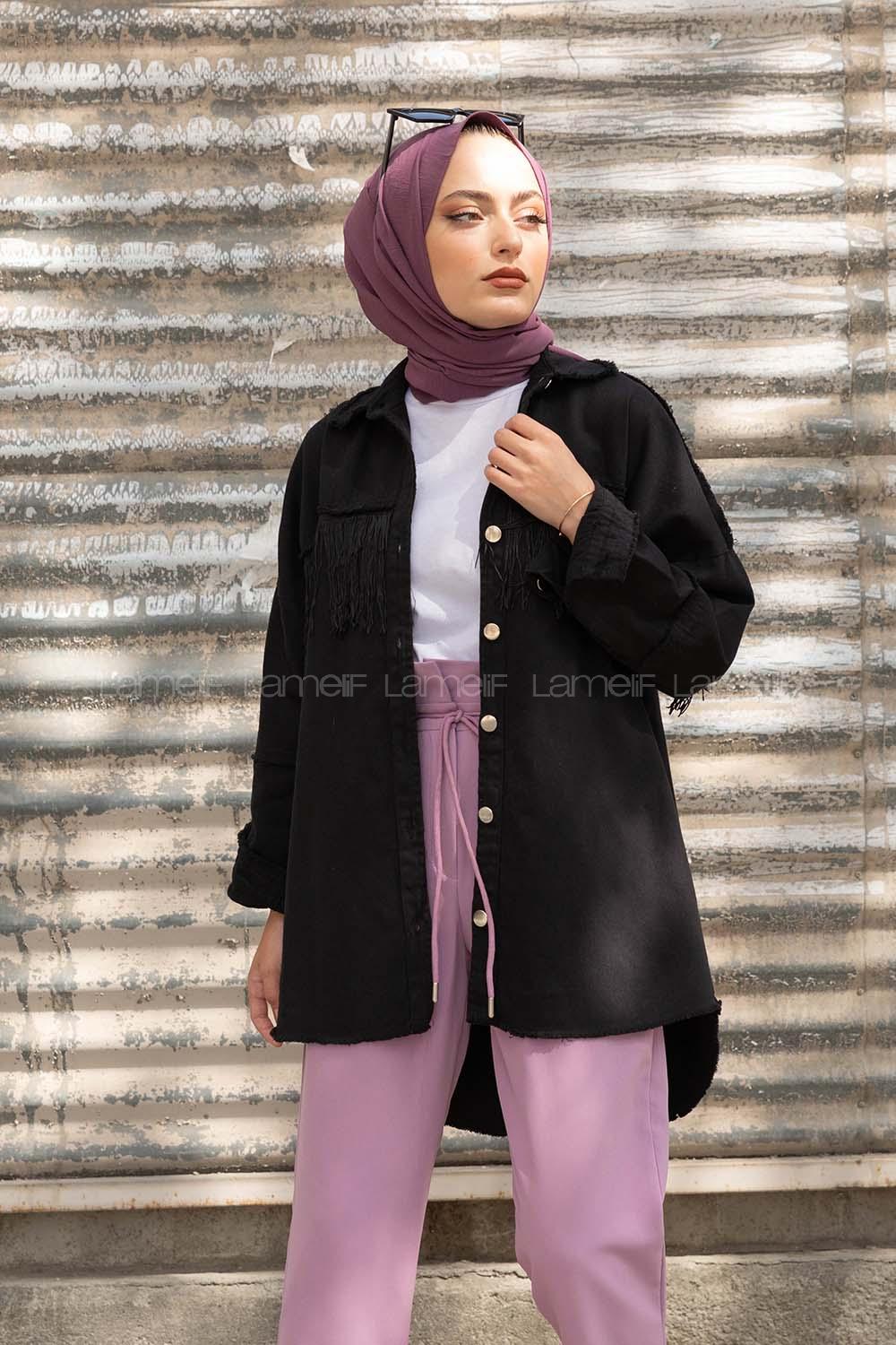 Modalamelif Önü Düğmeli Püsküllü Ceket Siyah