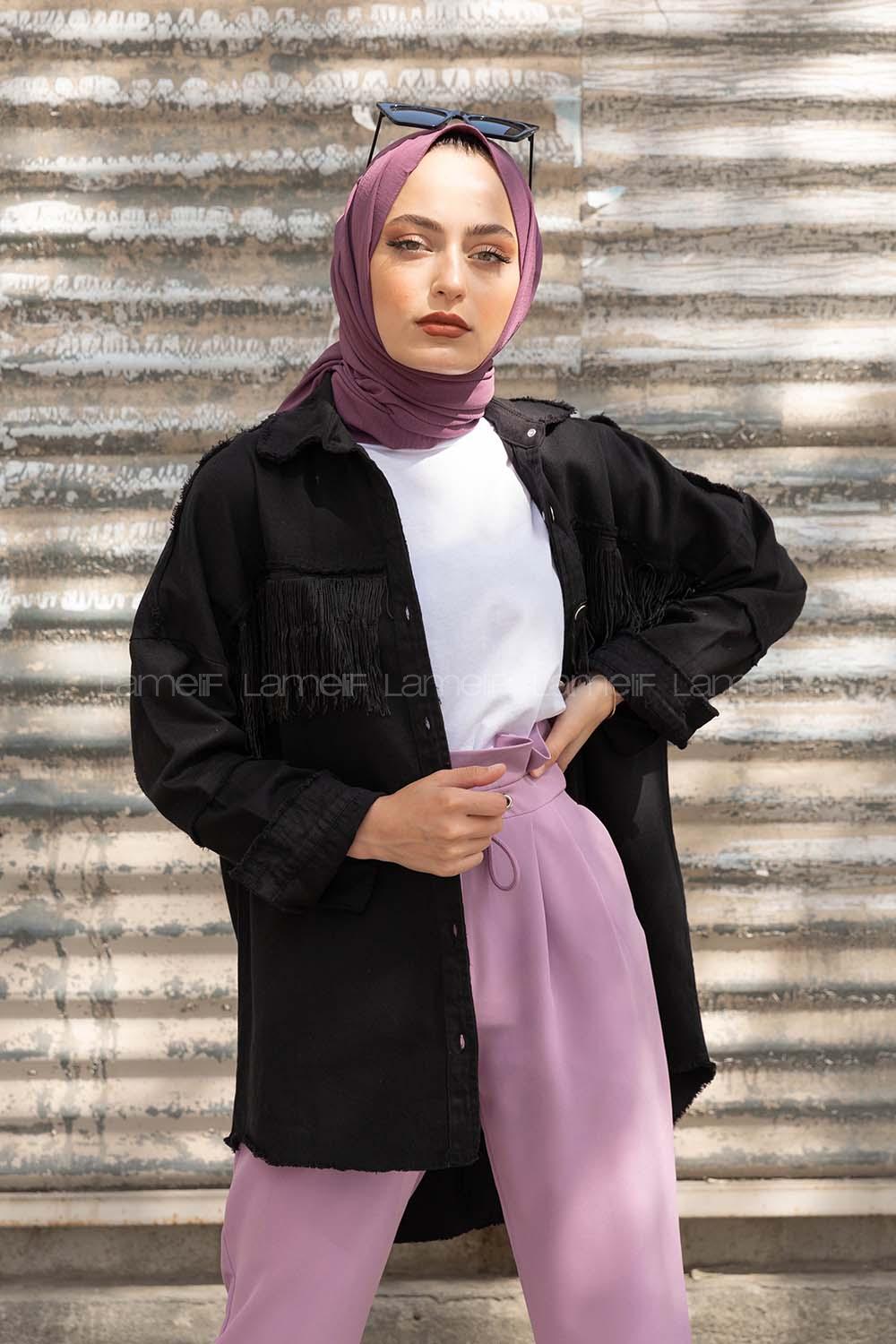 Modalamelif Önü Düğmeli Püsküllü Ceket Siyah