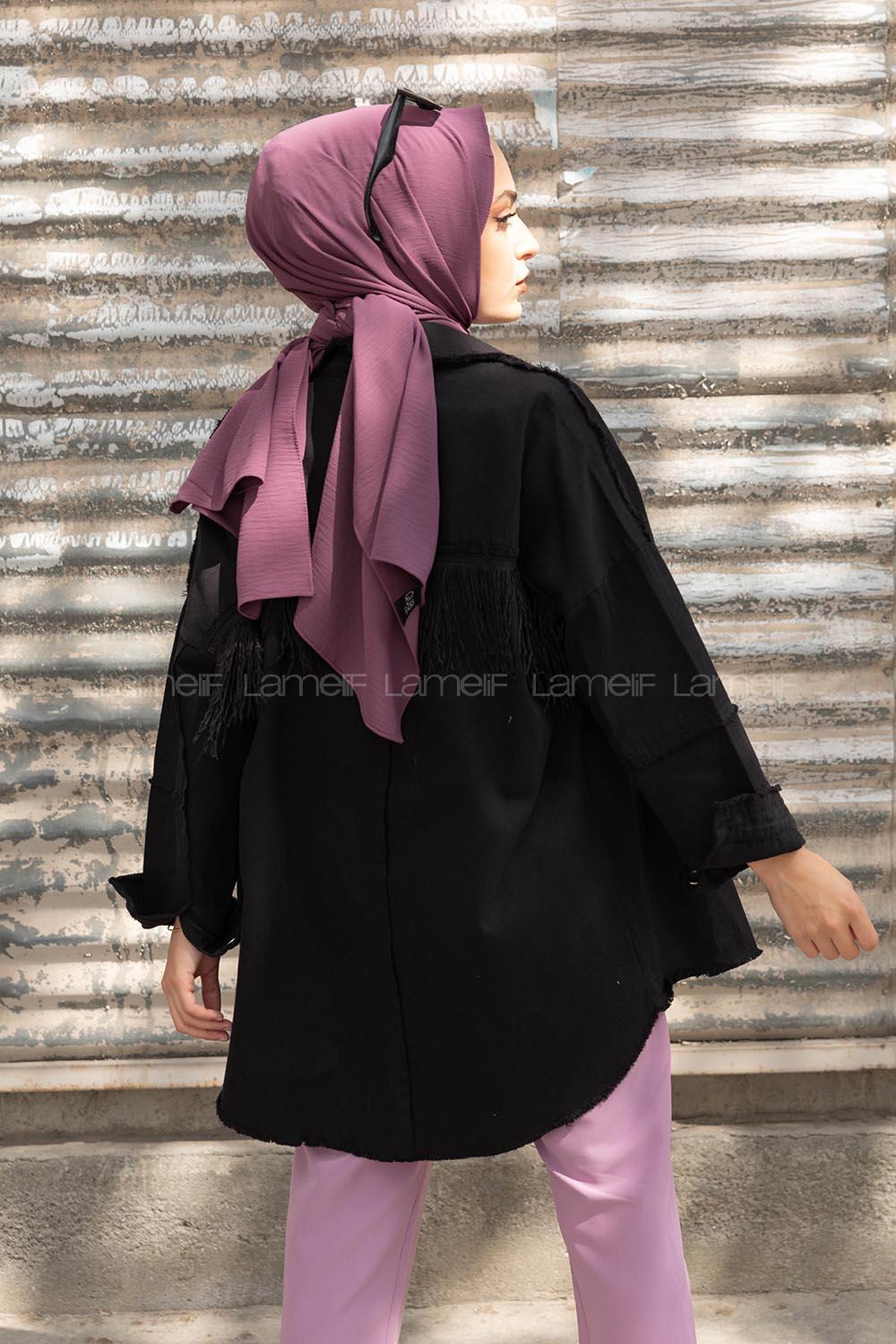 Modalamelif Önü Düğmeli Püsküllü Ceket Siyah