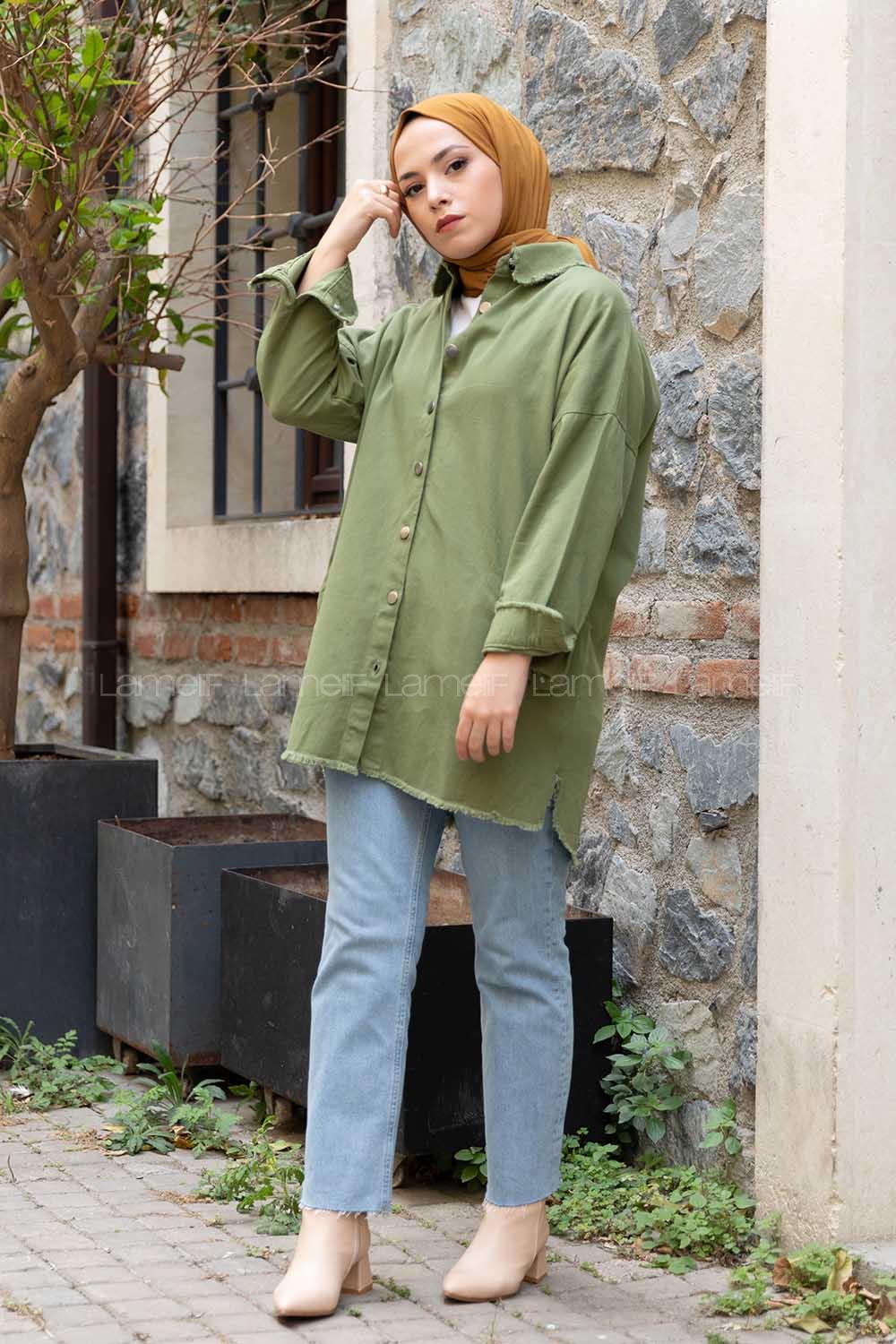 Modalamelif Yaka Yırtıklı Ceket Çağla Yeşili