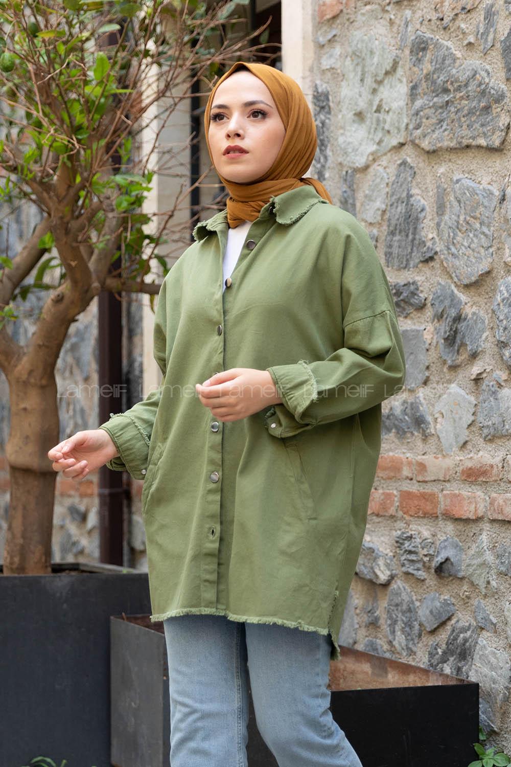 Modalamelif Yaka Yırtıklı Ceket Çağla Yeşili