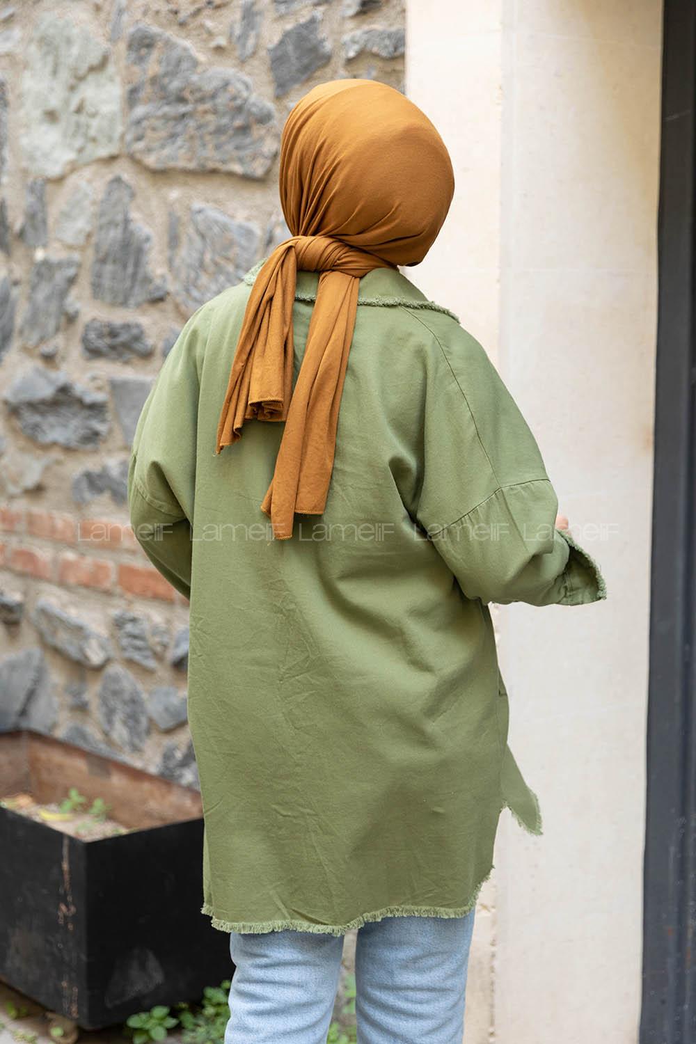 Modalamelif Yaka Yırtıklı Ceket Çağla Yeşili