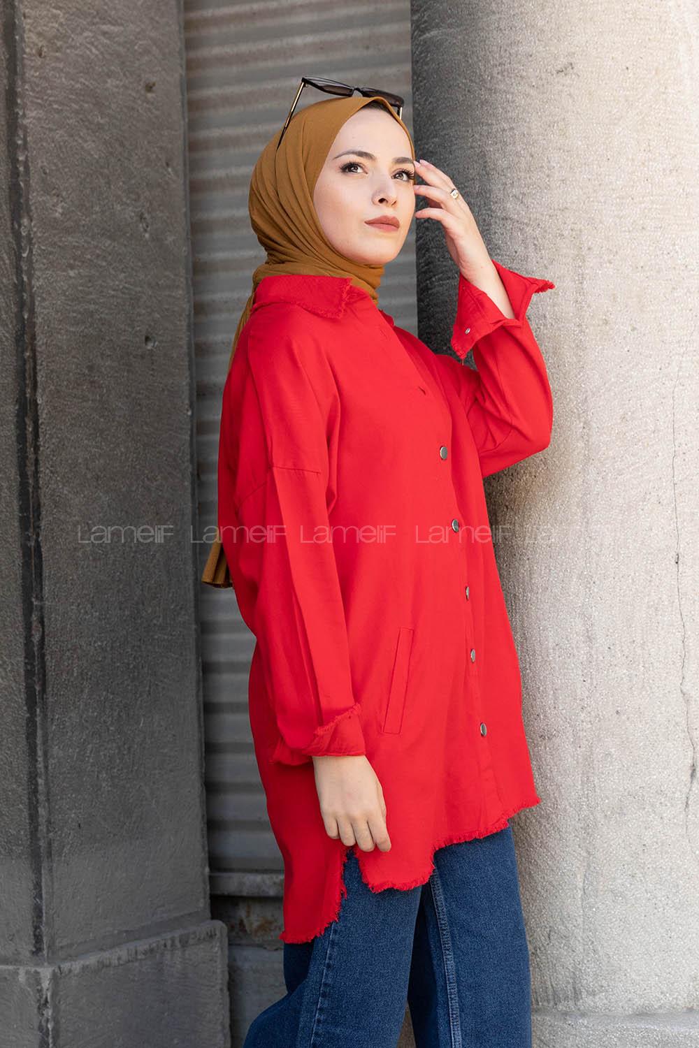 Modalamelif Yaka Yırtıklı Ceket Kırmızı