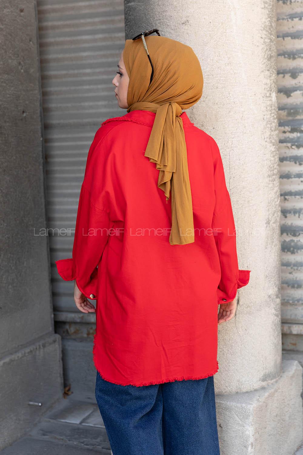 Modalamelif Yaka Yırtıklı Ceket Kırmızı