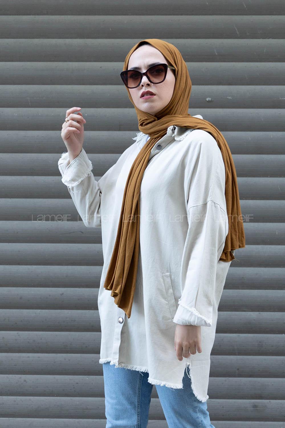 Modalamelif Yaka Yırtıklı Ceket Taş Rengi