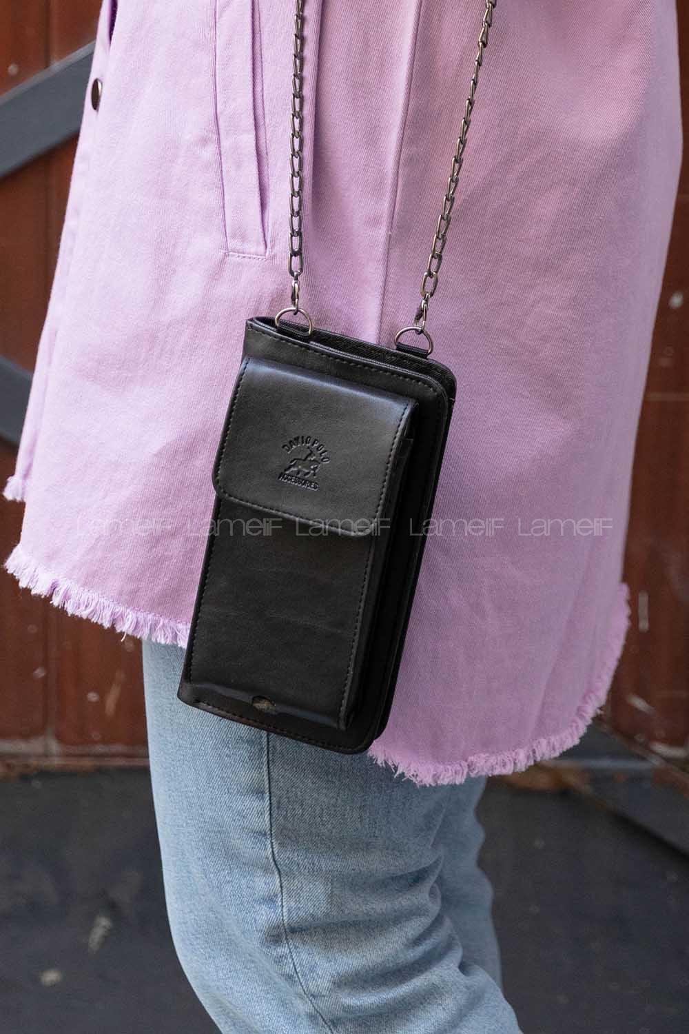 Modalamelif Zincir  Askılı Cüzdan Çanta Siyah