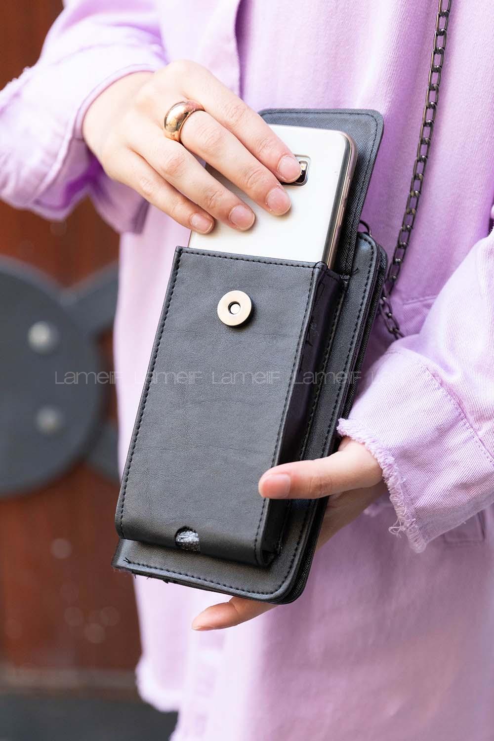 Modalamelif Zincir  Askılı Cüzdan Çanta Siyah