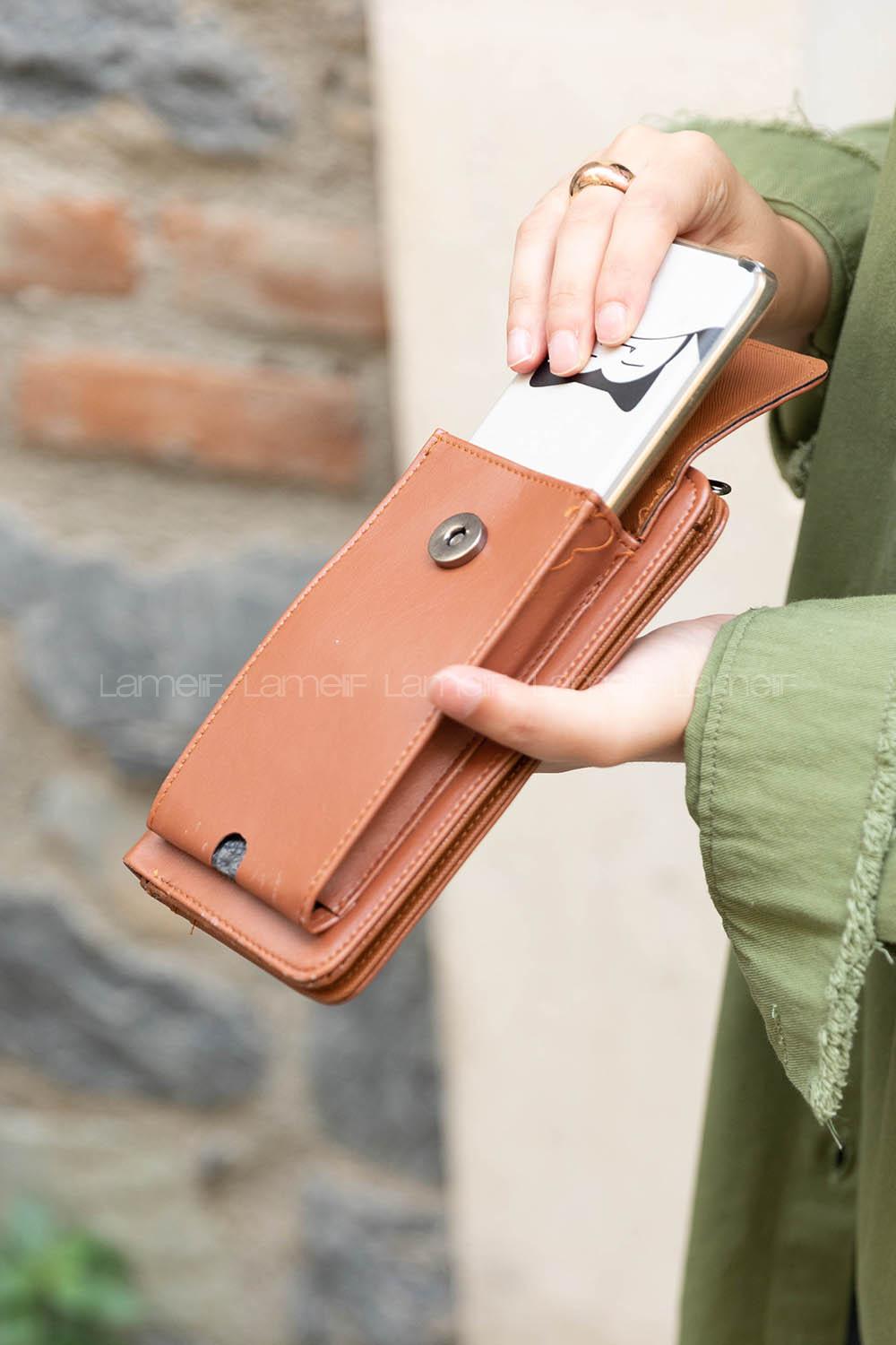 Modalamelif Zincir  Askılı Cüzdan Çanta Taba