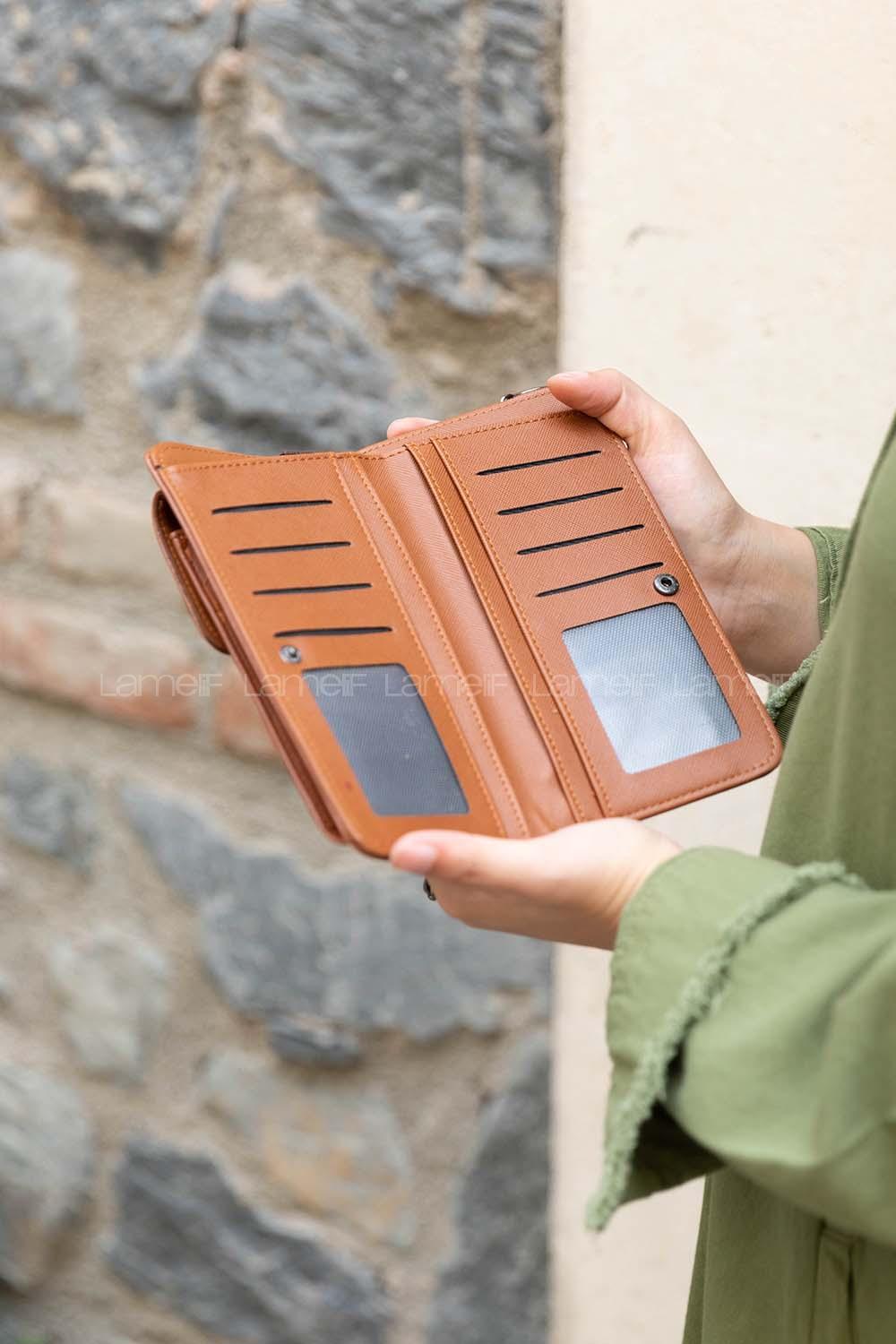 Modalamelif Zincir  Askılı Cüzdan Çanta Taba