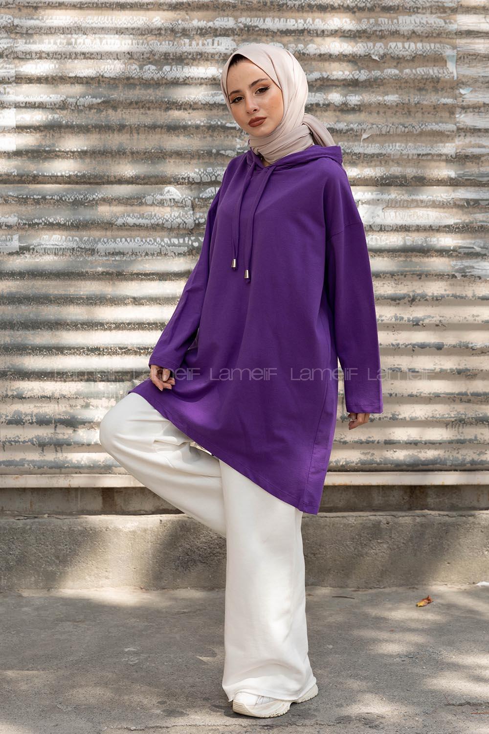 Modalamelif Asimetrik Salaş Sweatshirt Mor