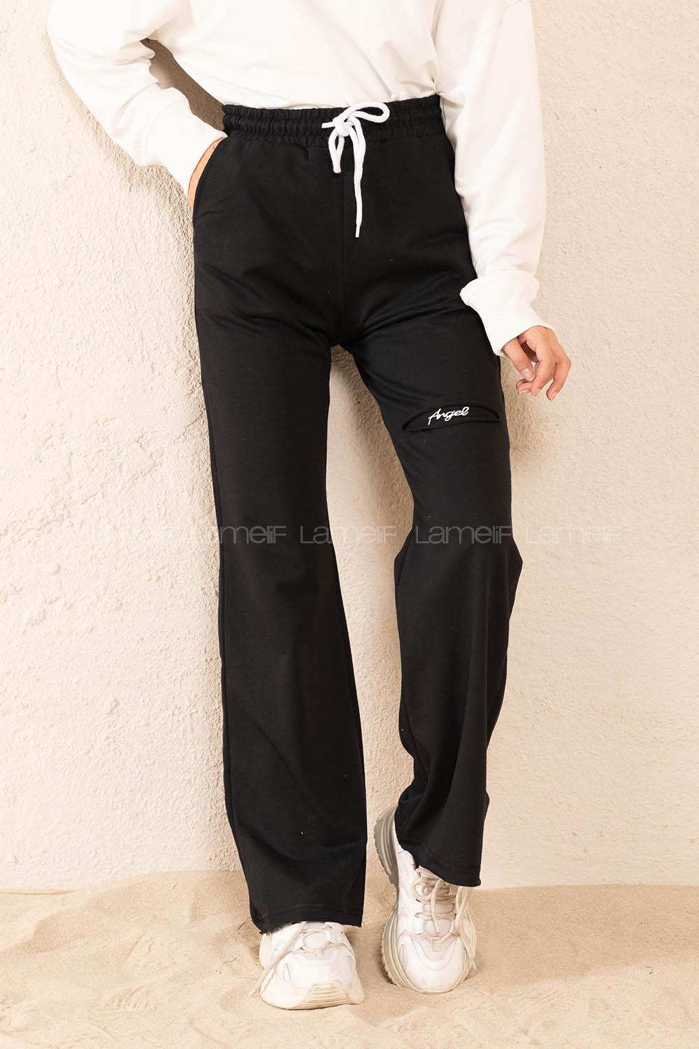 Modalamelif Bel Lastikli Dizi Angel Baskılı Eşofman Siyah