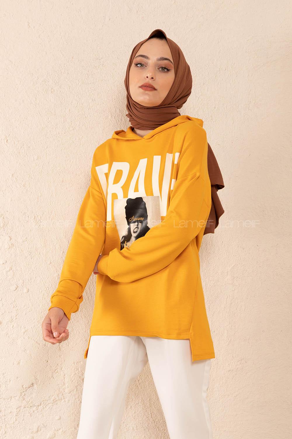 Modalamelif Brave Yazı Baskılı Sweatshirt Hardal Sarısı