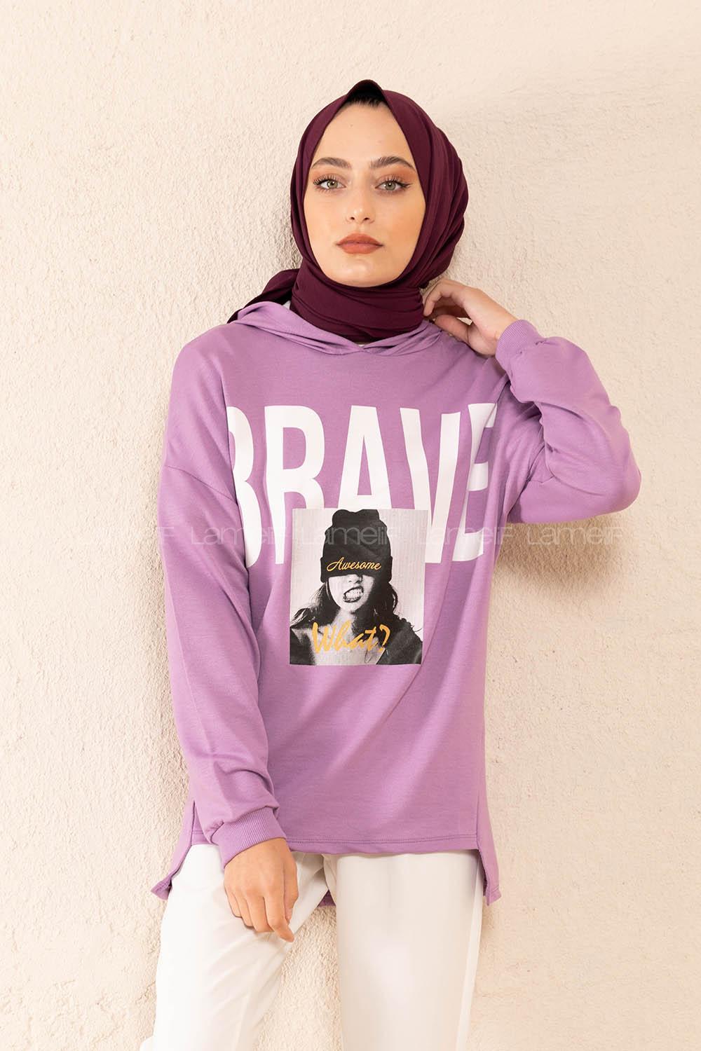 Modalamelif Brave Yazı Baskılı Sweatshirt Lila