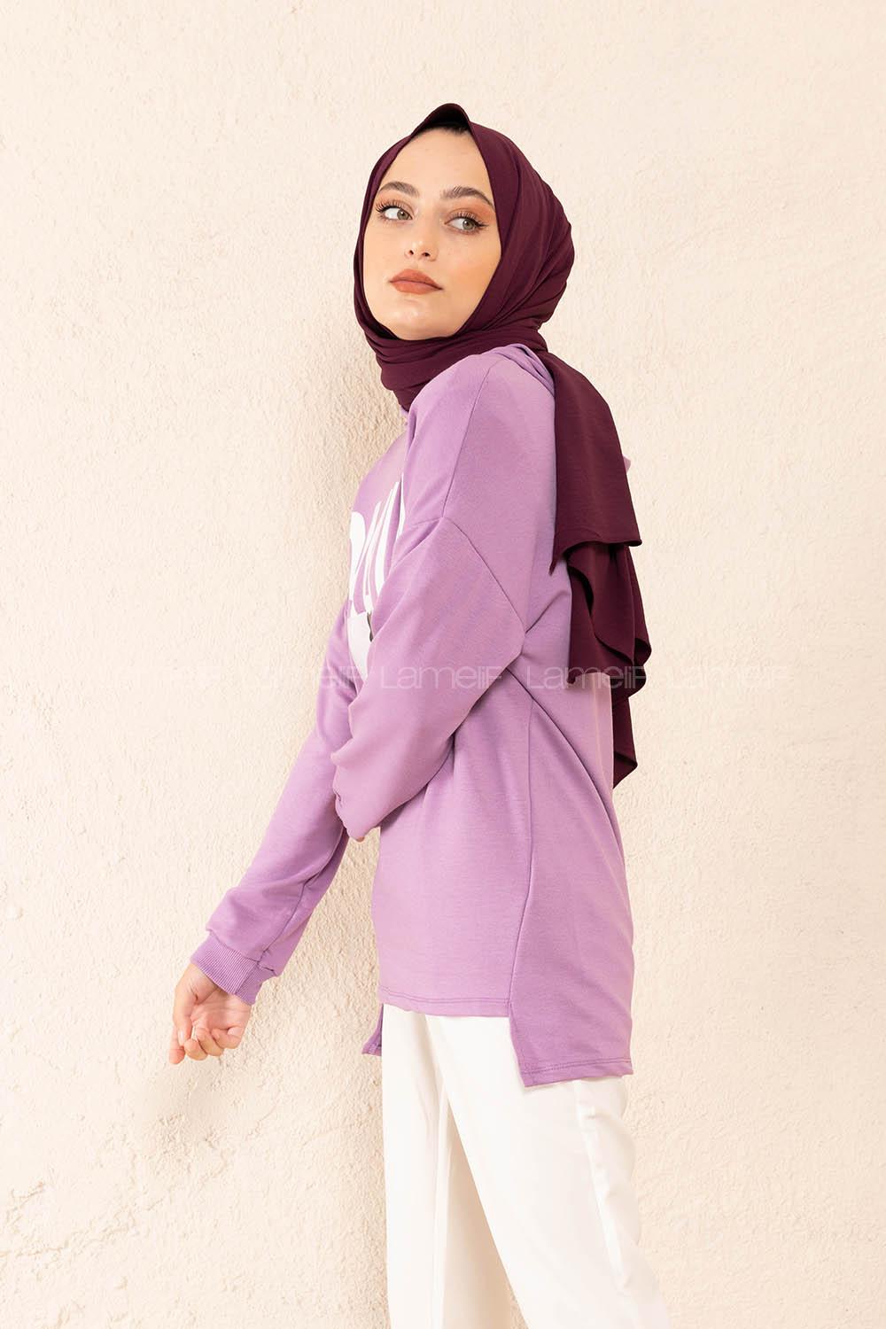 Modalamelif Brave Yazı Baskılı Sweatshirt Lila