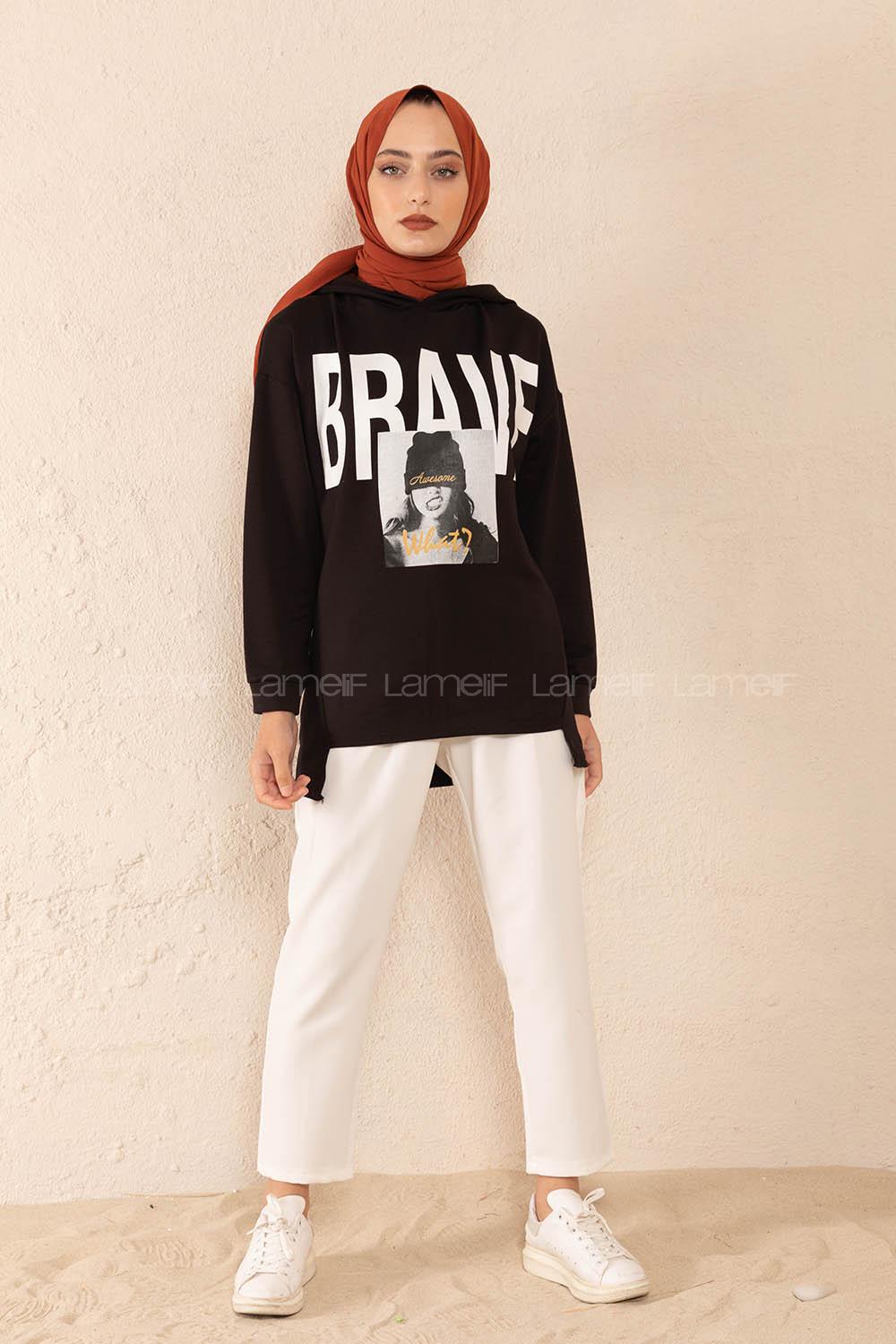 Modalamelif Brave Yazı Baskılı Sweatshirt Siyah