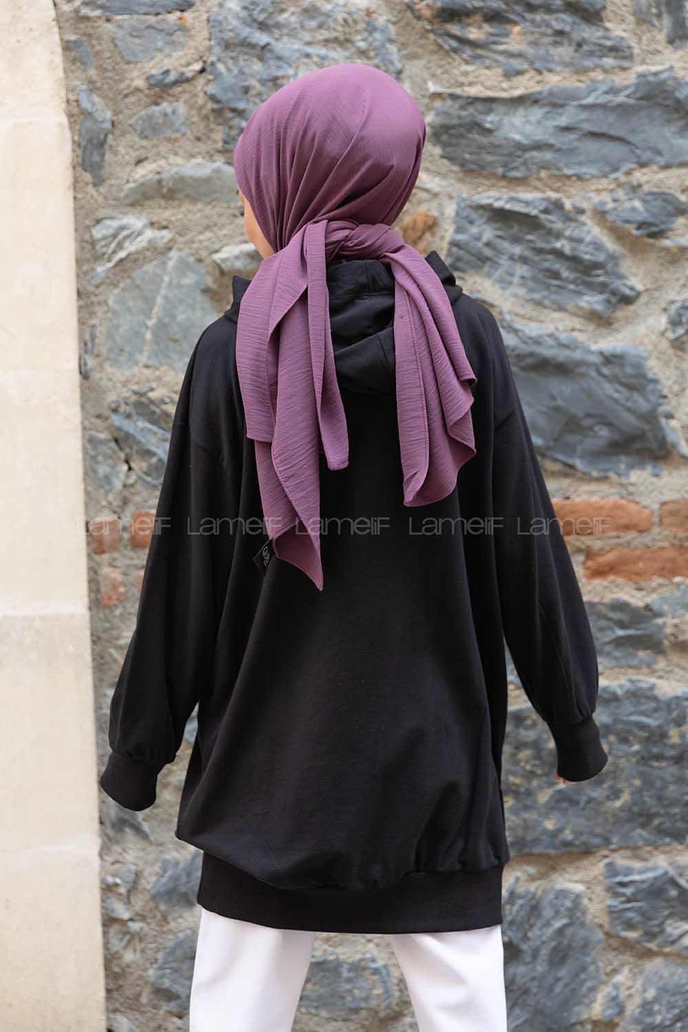 Modalamelif Kapşonlu Kanguru Cep Salaş Sweatshirt Siyah