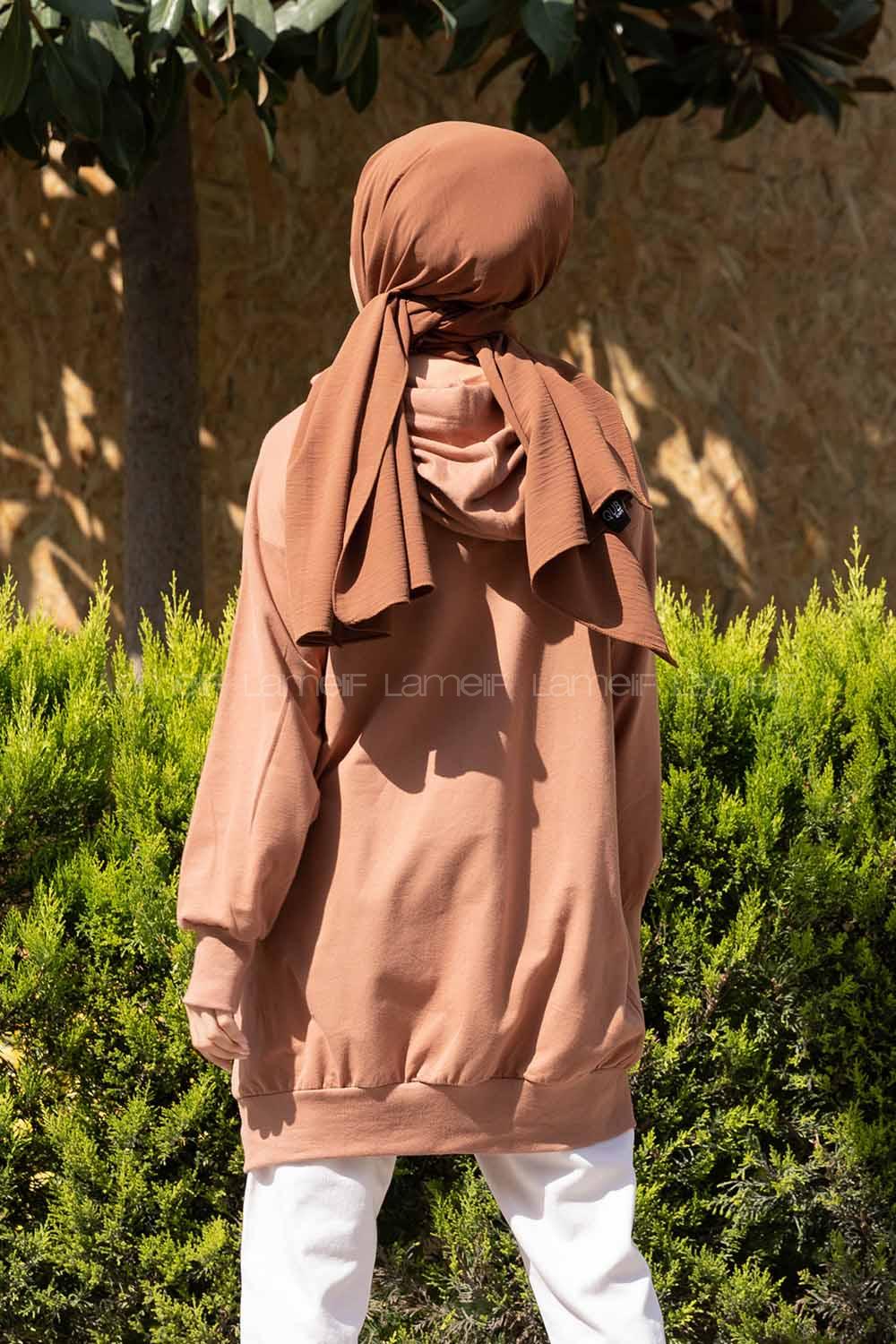 Modalamelif Kapşonlu Kanguru Cep Salaş Sweatshirt Sütlü Kahve