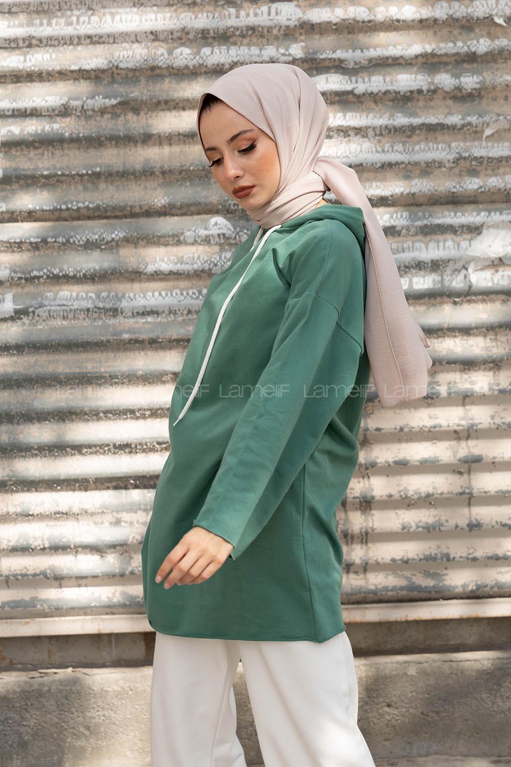 Modalamelif Kolu Baskılı Sweatshirt Pastel Yeşili