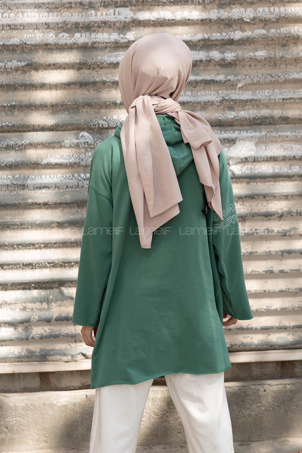 Modalamelif Kolu Baskılı Sweatshirt Pastel Yeşili