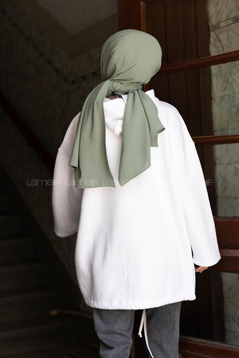 Modalamelif Körük Cepli Sweatshirt Beyaz