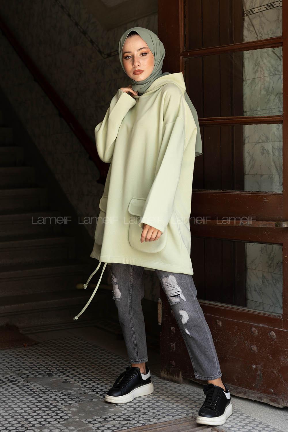 Modalamelif Körük Cepli Sweatshirt Çağla