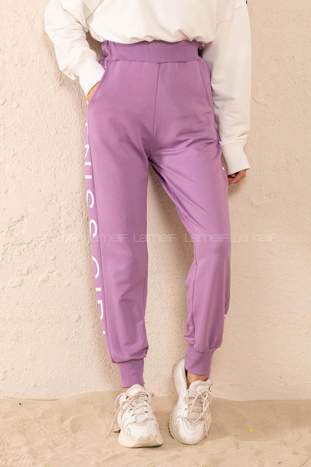 Modalamelif Yanı Yazı Baskılı Eşofman Lila