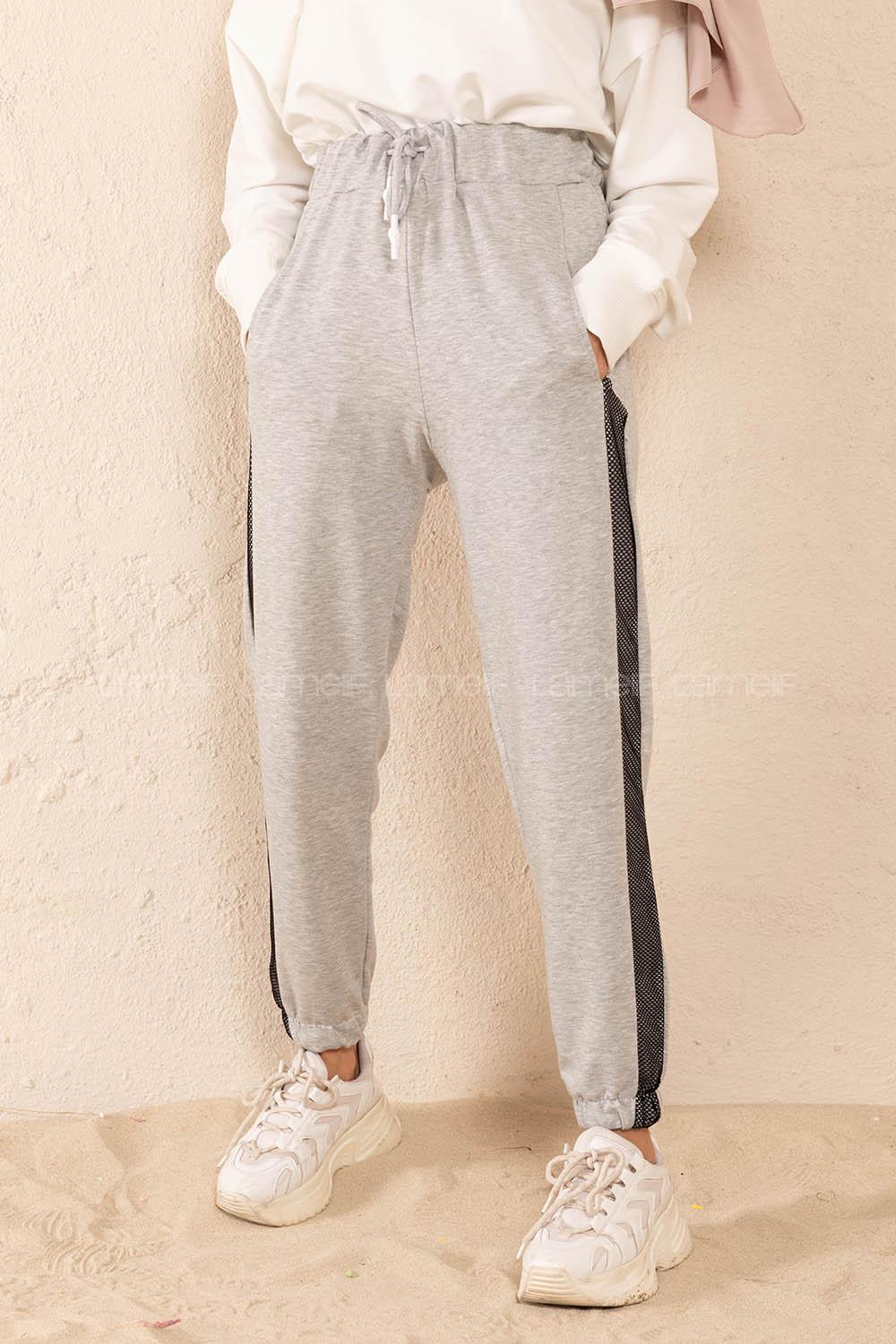 Modalamelif Yanları File Detaylı Eşofman Gri