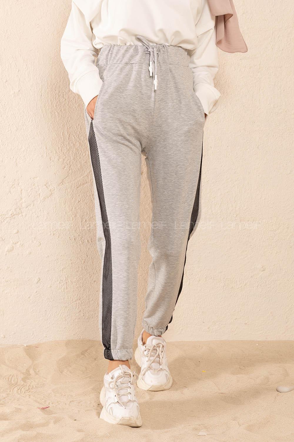 Modalamelif Yanları File Detaylı Eşofman Gri