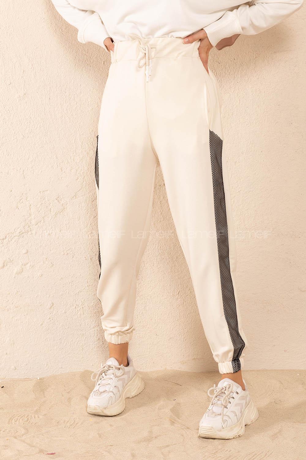 Modalamelif Yanları File Detaylı Eşofman Krem