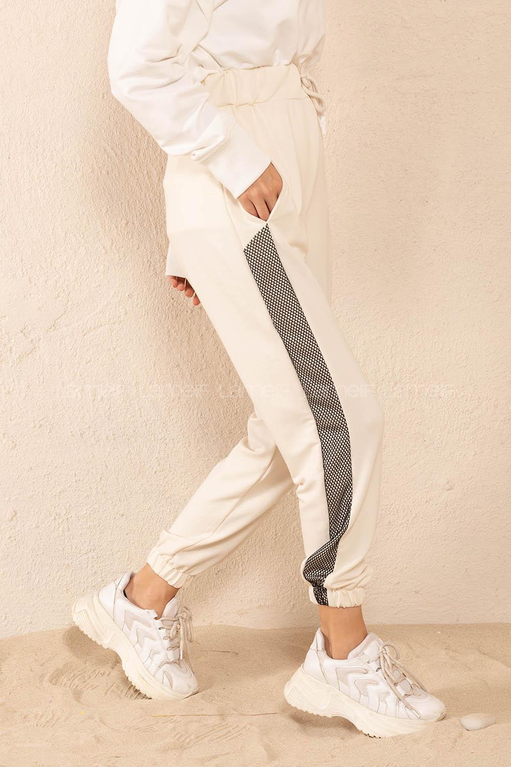 Modalamelif Yanları File Detaylı Eşofman Krem