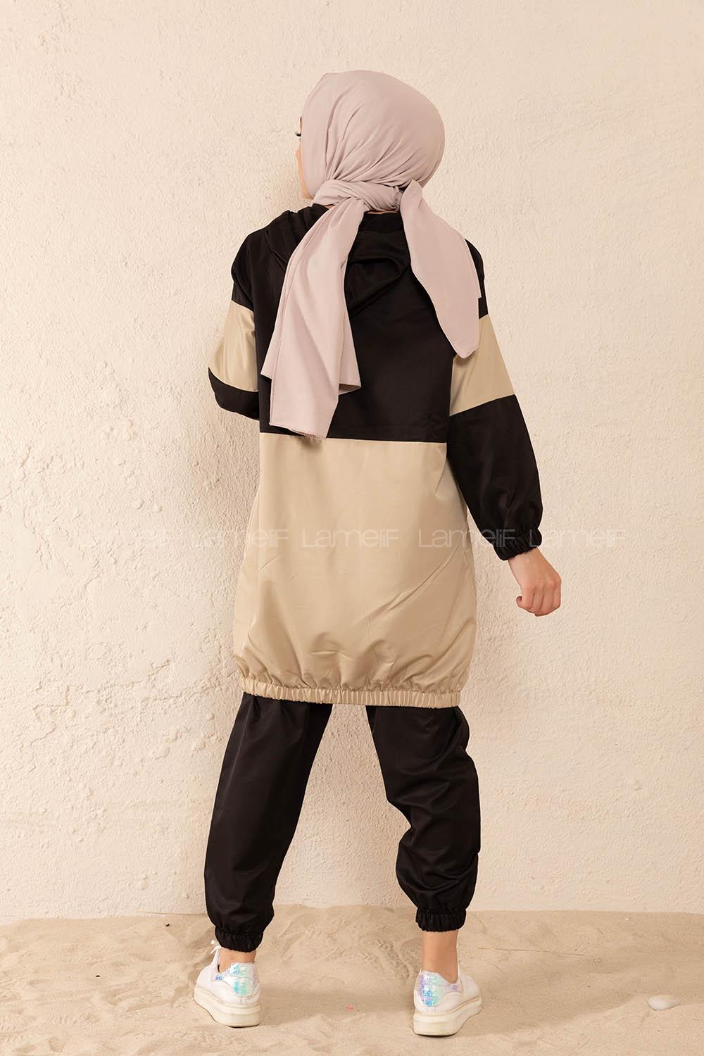 Modalamelif Yarım Fermuarlı Garnili Spor Takım Siyah