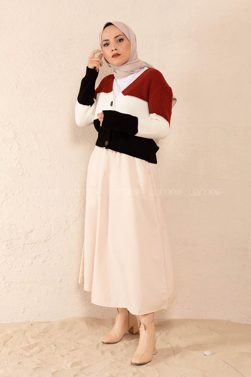 Modalamelif Çok Renkli Triko Hırka Tarçın