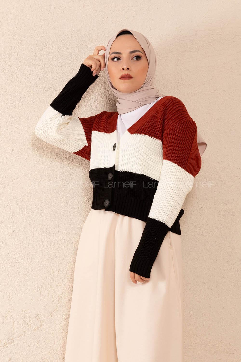 Modalamelif Çok Renkli Triko Hırka Tarçın