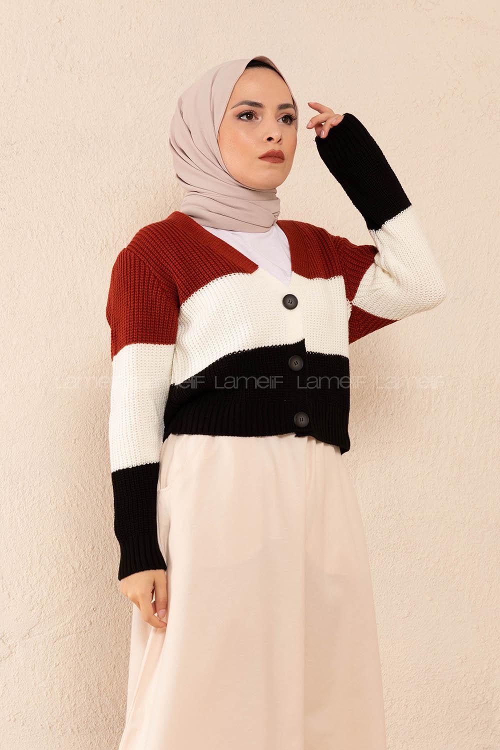 Modalamelif Çok Renkli Triko Hırka Tarçın