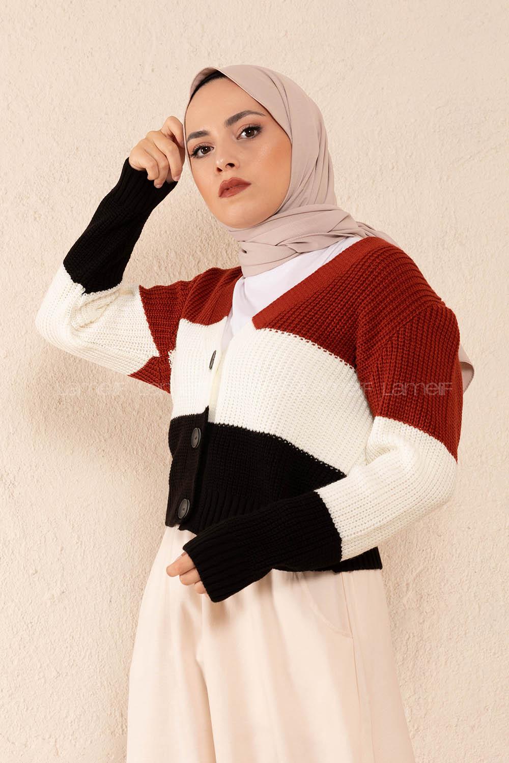 Modalamelif Çok Renkli Triko Hırka Tarçın