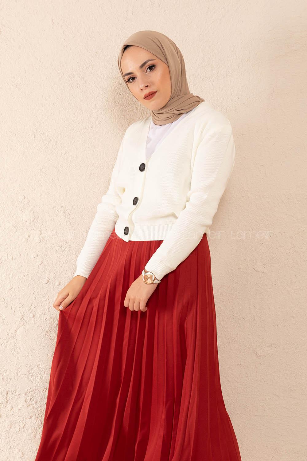 Modalamelif Önü Düğmeli Kısa Hırka Beyaz