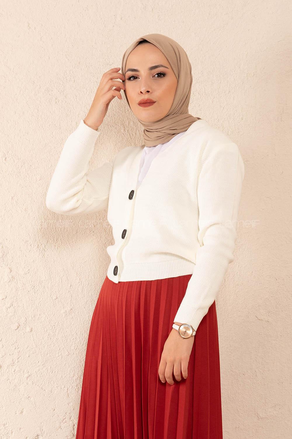 Modalamelif Önü Düğmeli Kısa Hırka Beyaz