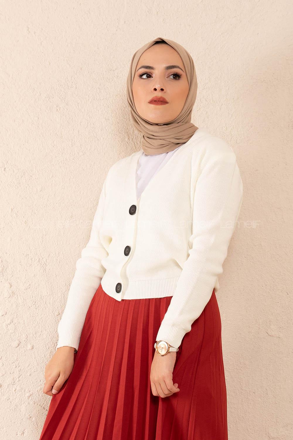 Modalamelif Önü Düğmeli Kısa Hırka Beyaz