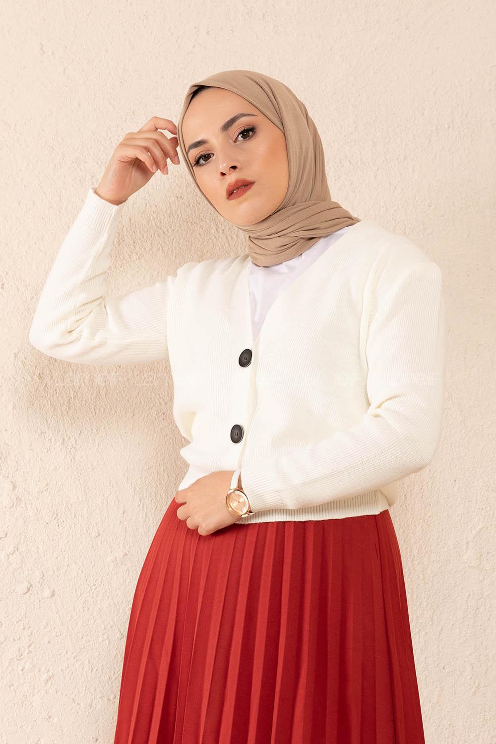 Modalamelif Önü Düğmeli Kısa Hırka Beyaz