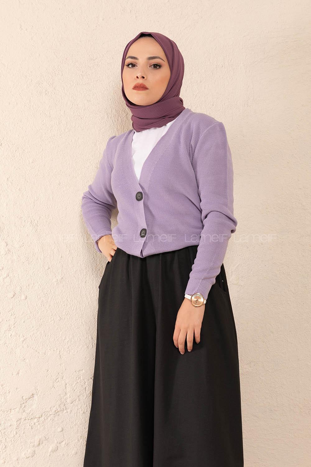 Modalamelif Önü Düğmeli Kısa Hırka Lila