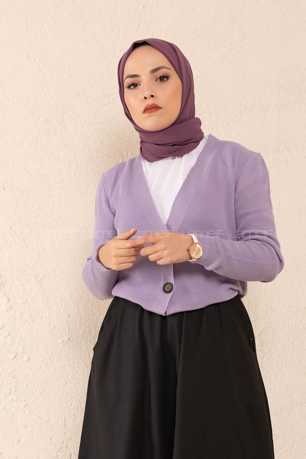 Modalamelif Önü Düğmeli Kısa Hırka Lila