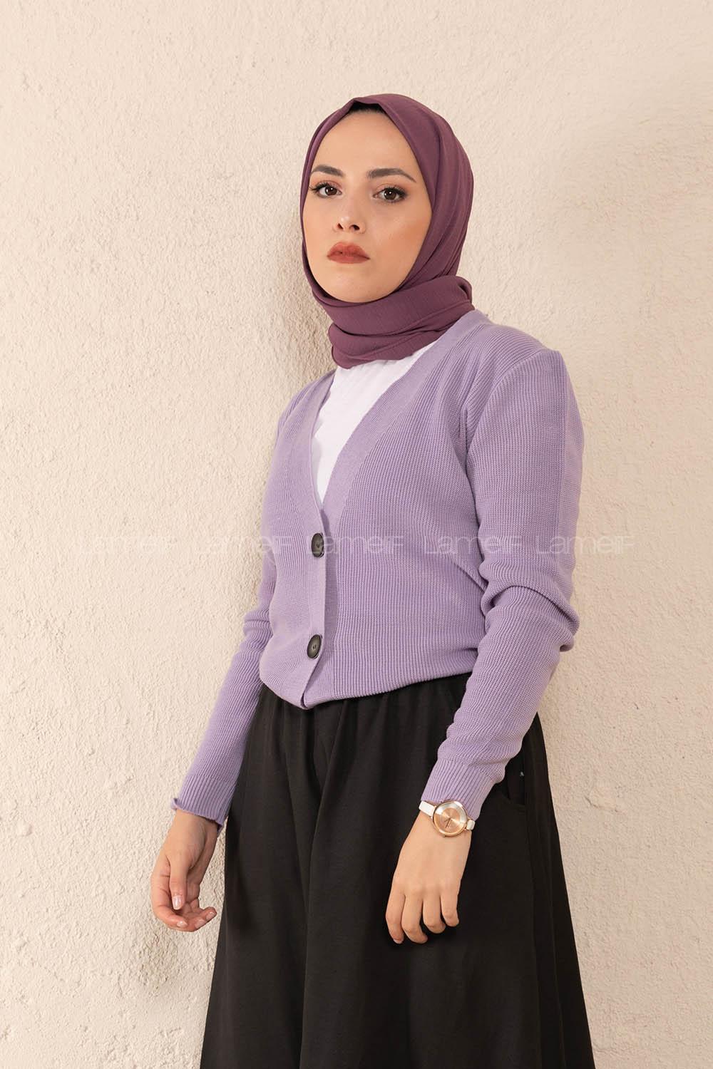 Modalamelif Önü Düğmeli Kısa Hırka Lila