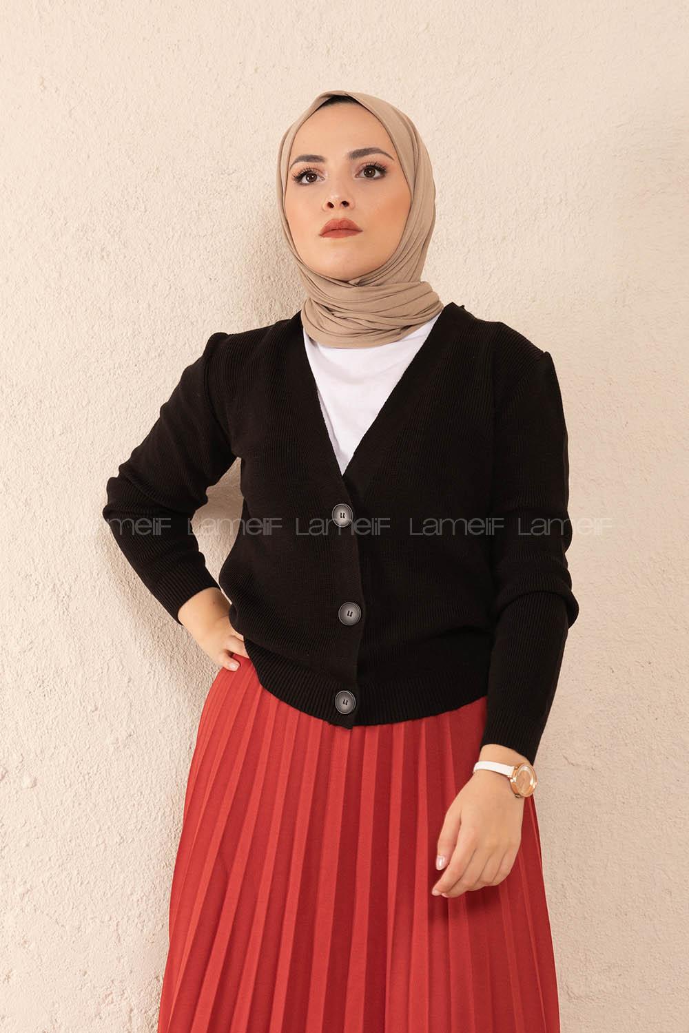 Modalamelif Önü Düğmeli Kısa Hırka Siyah