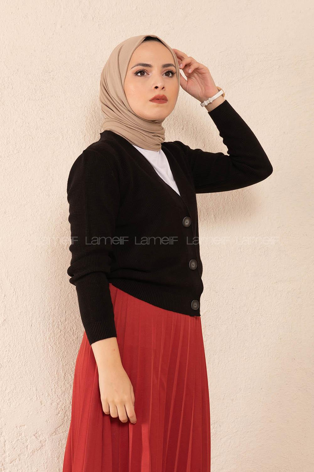 Modalamelif Önü Düğmeli Kısa Hırka Siyah