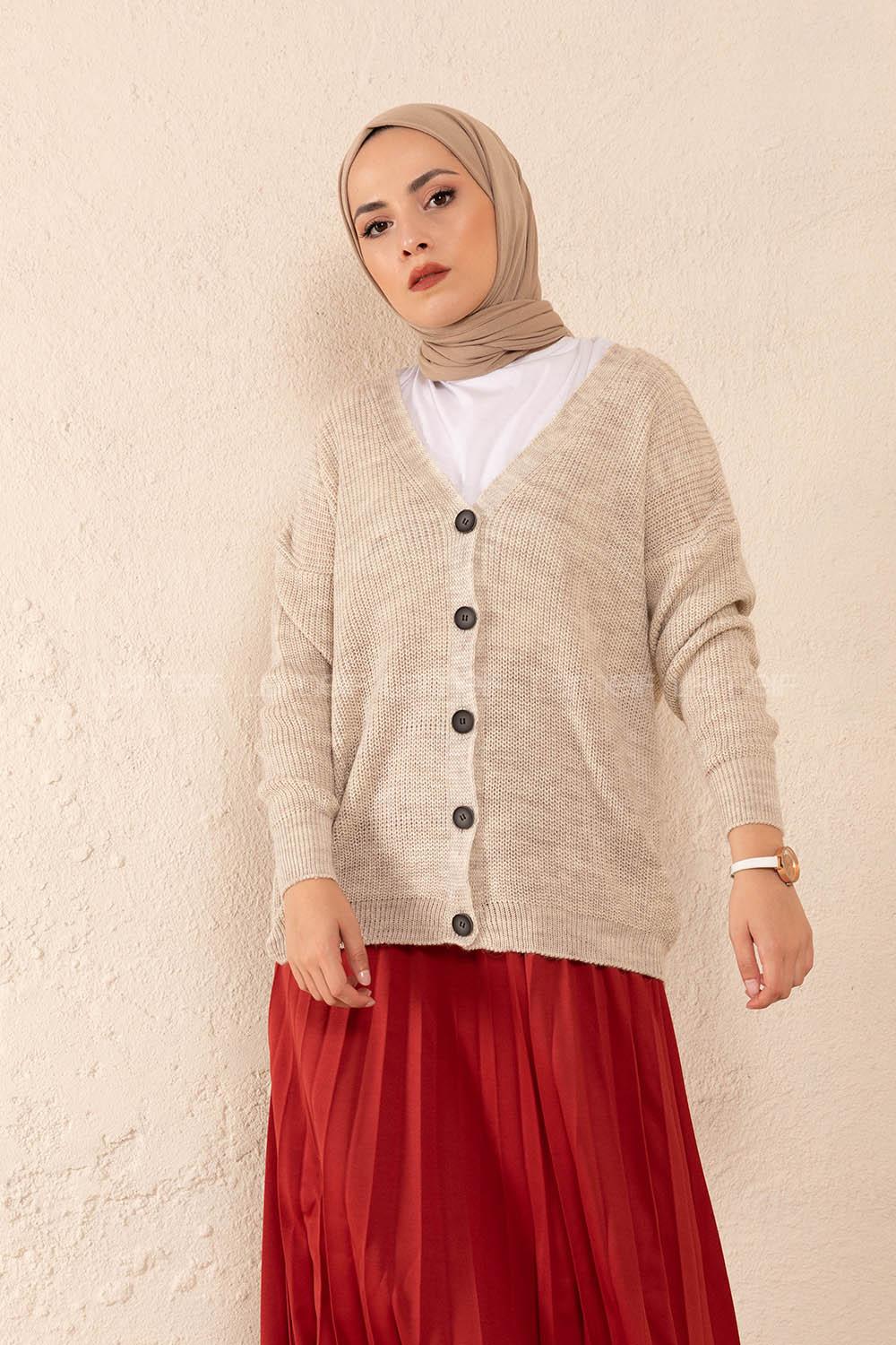 Modalamelif Düşük Kol Triko Hırka Taş