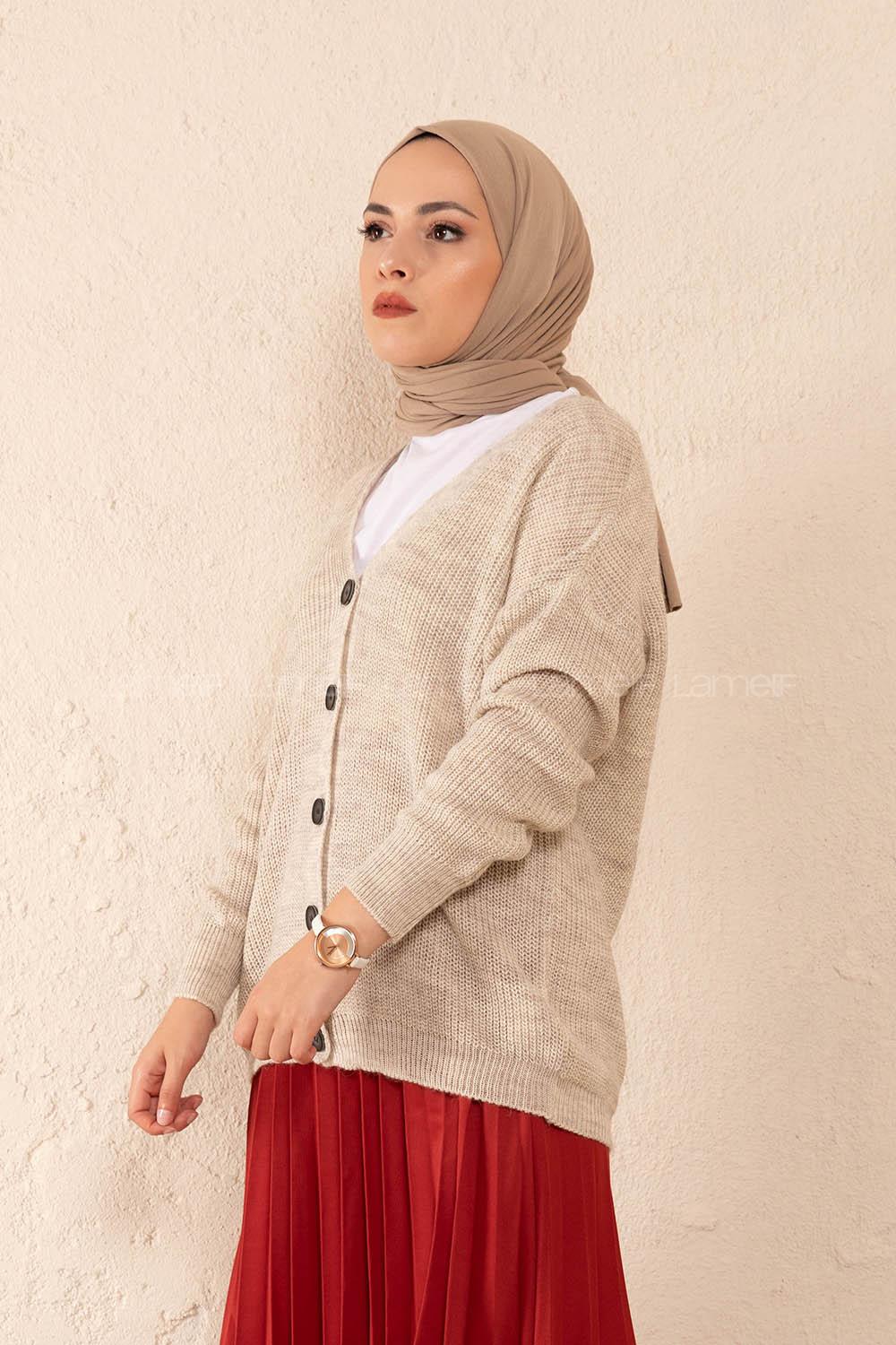 Modalamelif Düşük Kol Triko Hırka Taş