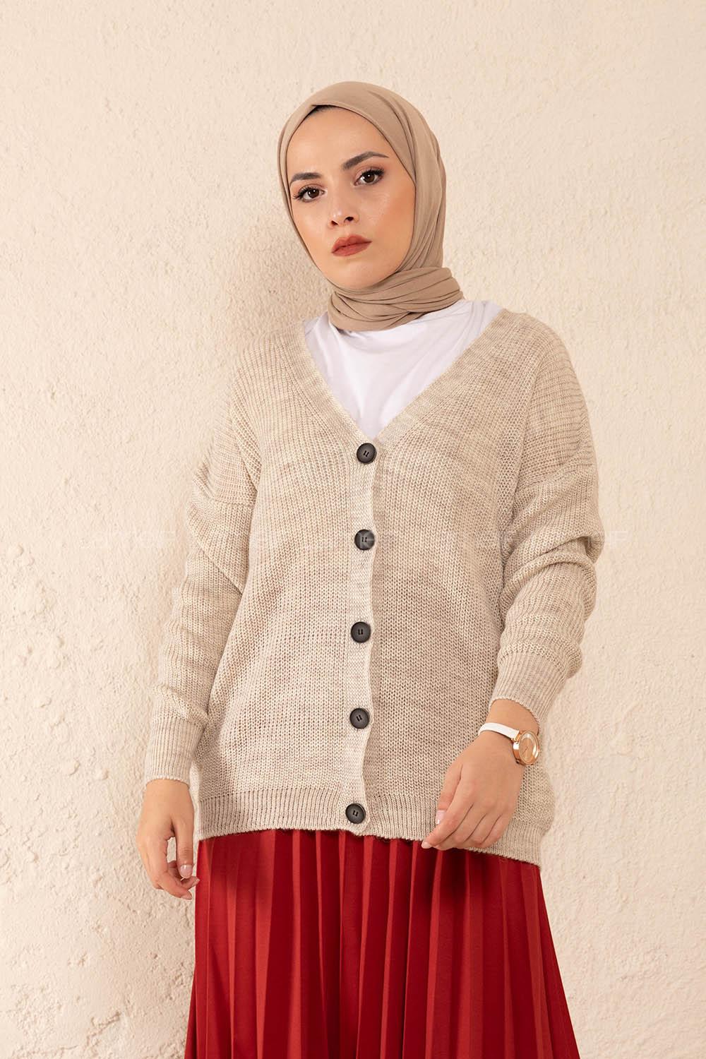 Modalamelif Düşük Kol Triko Hırka Taş